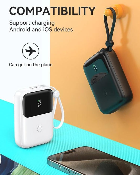 Universal 22.5W Fast Charging Power Bank 10000mAh – LED Display & Built-in Cable