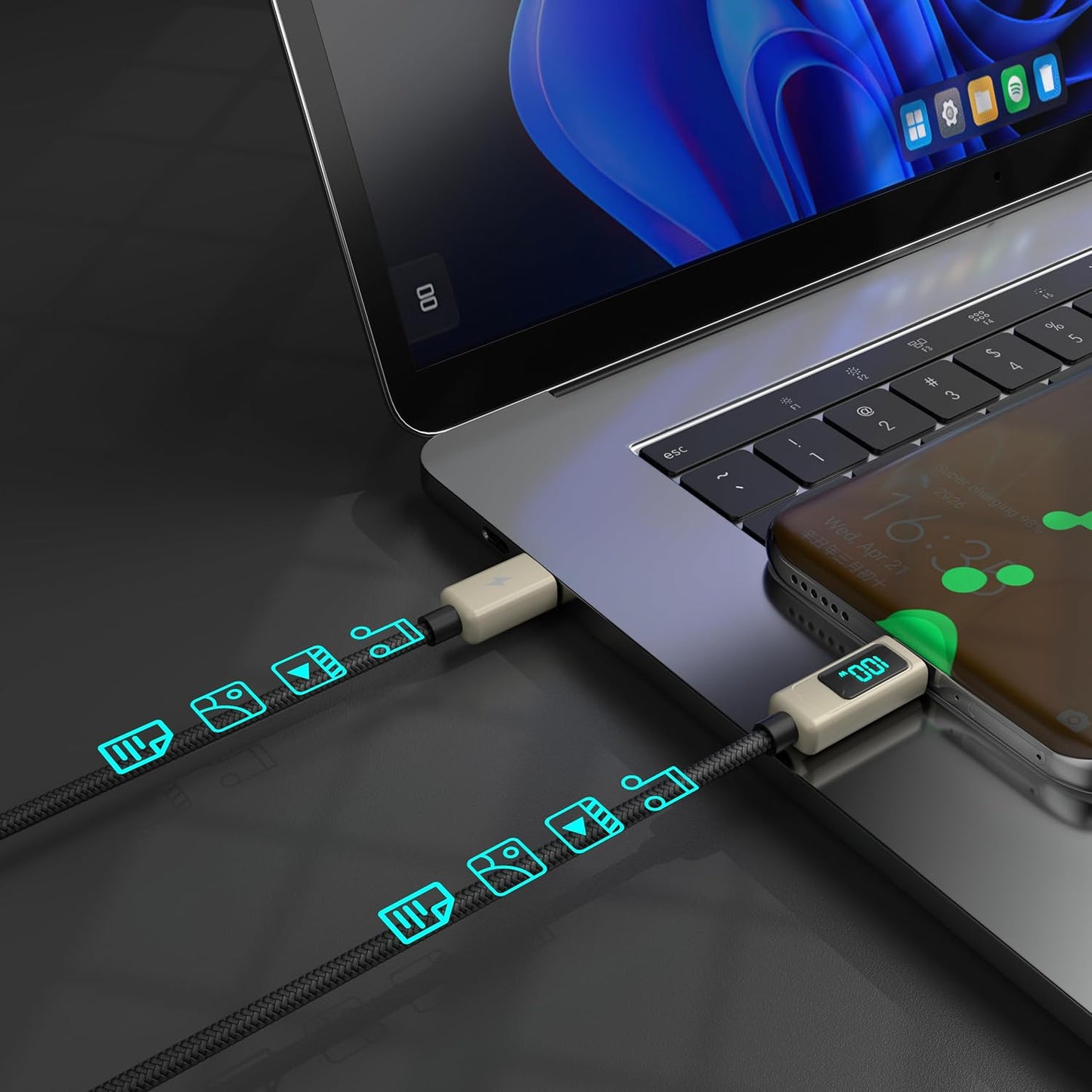 Universal Ultra Fast USB C to C Charging Cable with Digital Display