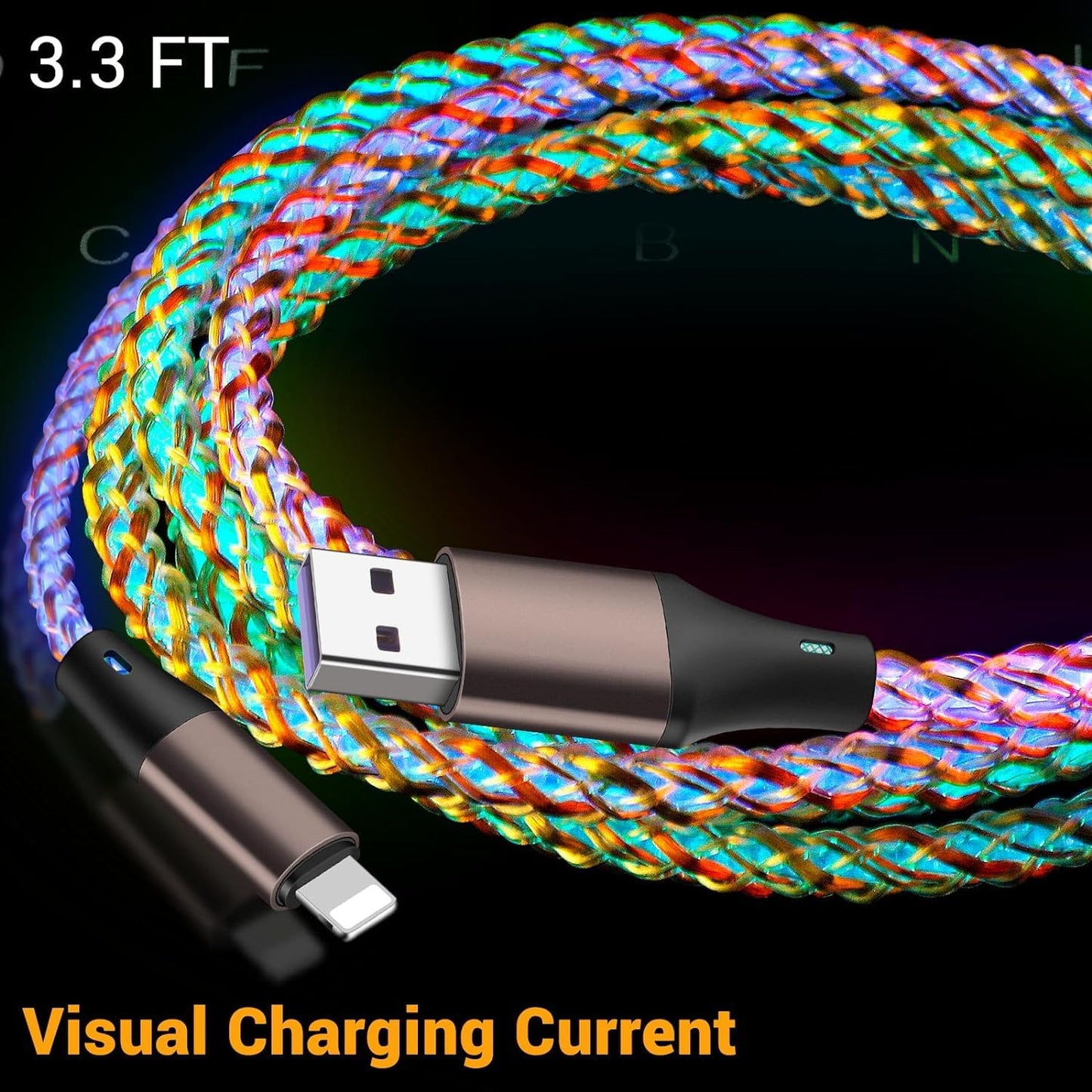 Fast Charging USB A to iPhone 14 13 12Pro XR 11 2A RGB Lightining Cable