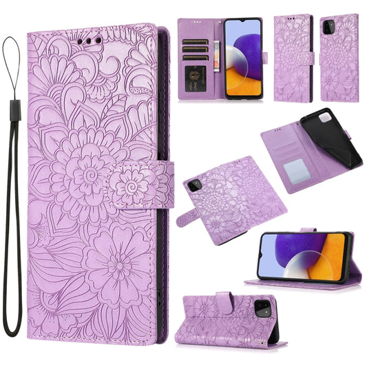Skin Feel Embossed Sunflower Horizontal Flip Leather Case with Holder & Card Slots & Wallet & Lanyard, For Samsung Galaxy A22 5G, For Samsung Galaxy A51