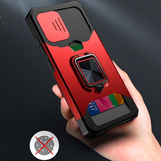 Sliding Camera Cover Design PC + TPU Shockproof Case with Ring Holder & Card Slot, For Samsung Galaxy A32 4G