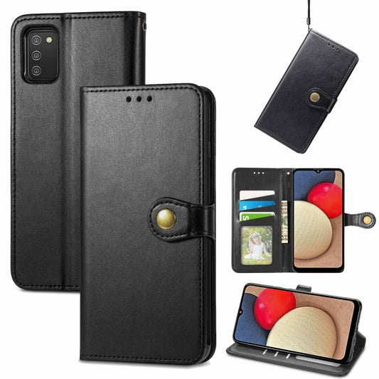 Solid Color Leather Buckle Phone Case with Lanyard & Photo Frame & Card Slot & Wallet & Stand Function, For Samsung Galaxy A03s 166mm