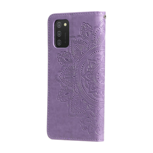 7-petal Flowers Embossed Flip Leather Phone Case with Holder & Card Slots, For Samsung Galaxy A03s (164.2mm)