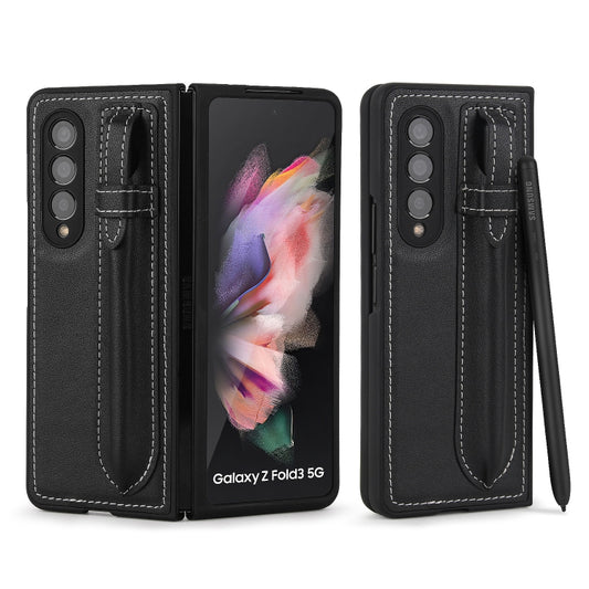 Top Layer Leather Back Cover Folding Leather Phone Case, For Samsung Galaxy Z Fold3 5G