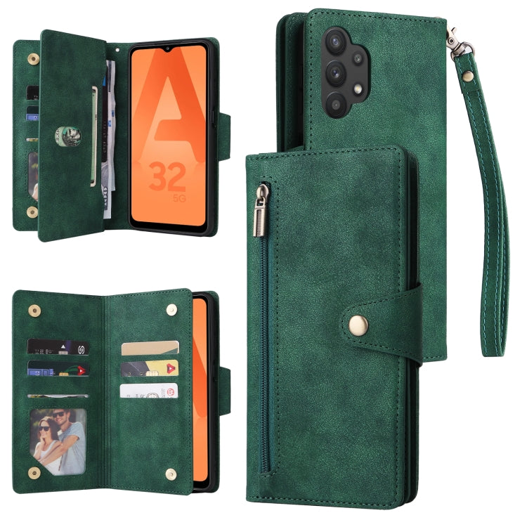 Rivet Buckle 9 Cards Three Fold Leather Phone Case