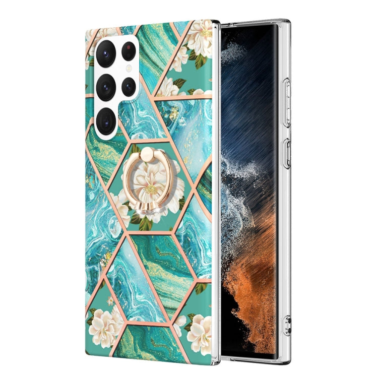 Splicing Marble Flower Pattern TPU Ring Holder Case