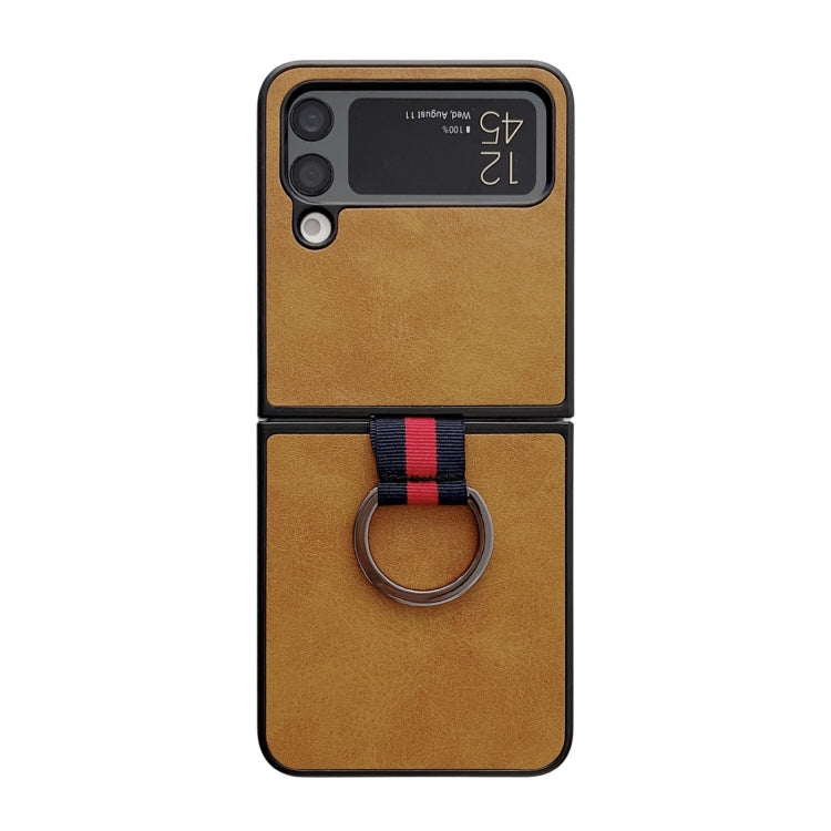 Two-color Cowhide Texture Protective Phone Case with Ring Buckle, For Samsung Galaxy Z Flip4