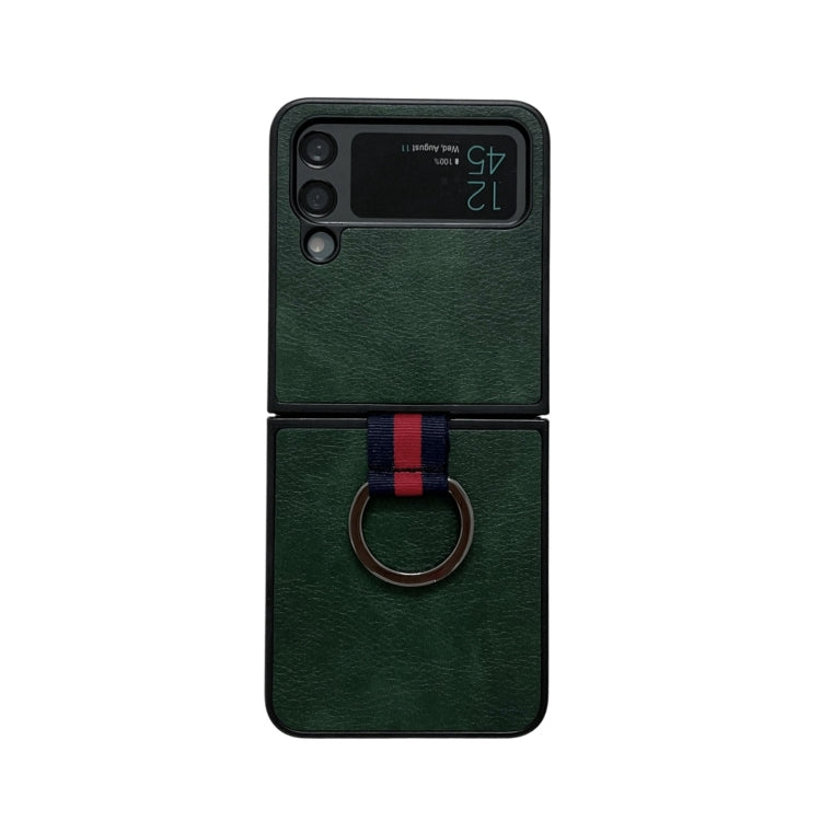 Two-color Litchi Texture Phone Case With Ring, For Samsung Galaxy Z Flip4