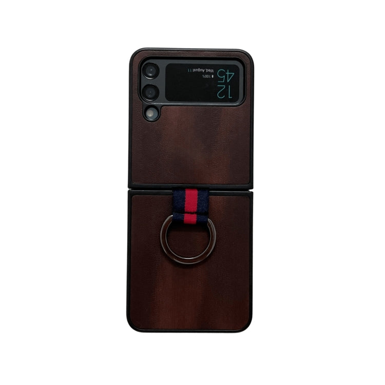 Yellow Cow Texture PU Phone Case With Ring, For Samsung Galaxy Z Flip4