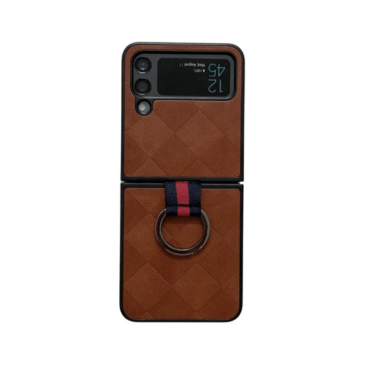 Weave Plaid PU Phone Case With Ring, For Samsung Galaxy Z Flip4