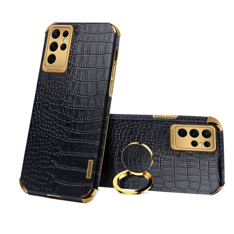6D Electroplating Crocodile Texture Phone Case With Holder