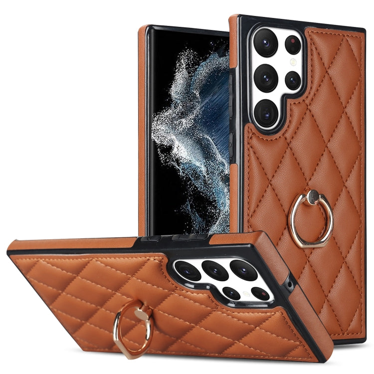 Rhombic PU Leather Phone Case with Ring Holder