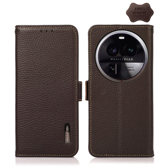 KHAZNEH Side-Magnetic Litchi Genuine Leather RFID Phone Case