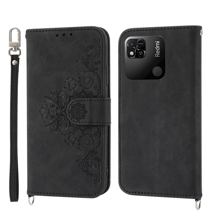 Skin-feel Flowers Embossed Wallet Leather Phone Case