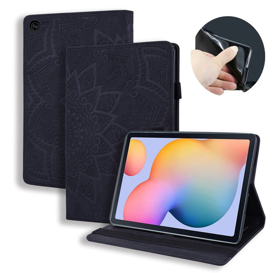 Calf Pattern Double Folding Design Embossed Leather Case with Holder & Card Slots & Pen Slot & Elastic Band, For Samsung Galaxy Tab S6 Lite