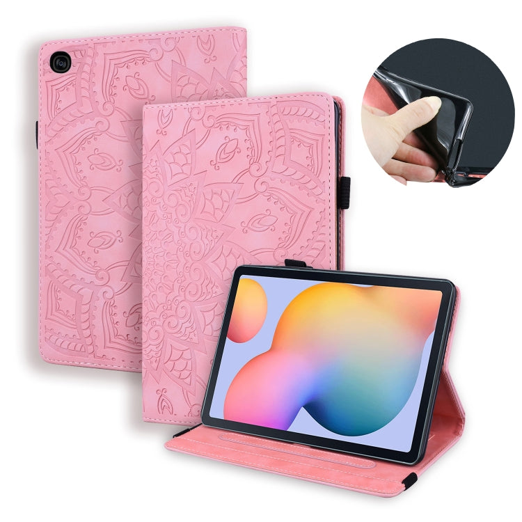 Calf Pattern Double Folding Design Embossed Leather Case with Holder & Card Slots & Pen Slot & Elastic Band, For Samsung Galaxy Tab S6 Lite