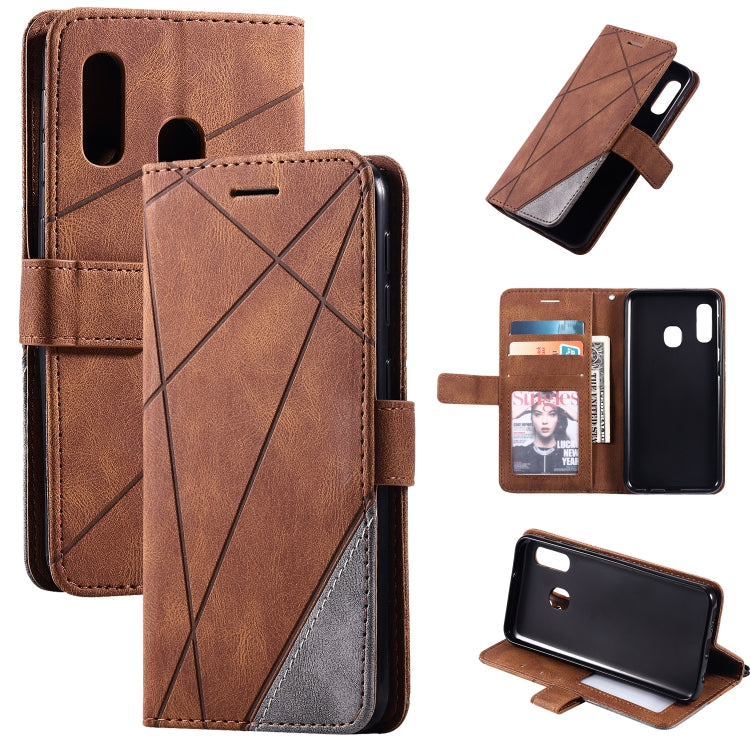 Skin Feel Splicing Horizontal Flip Leather Case with Holder & Card Slots & Wallet & Photo Frame, For Samsung Galaxy A20, For Samsung Galaxy A20e