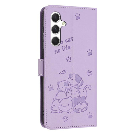Embossed Kitten Phone Leather Case with Lanyard