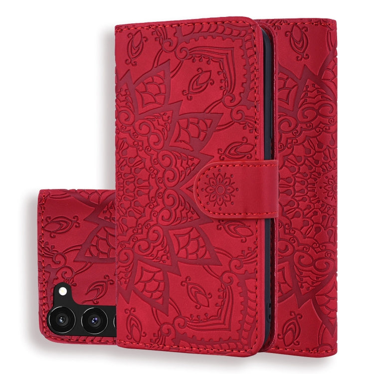 Mandala Embossed Dual-Fold Calf Leather Phone Case