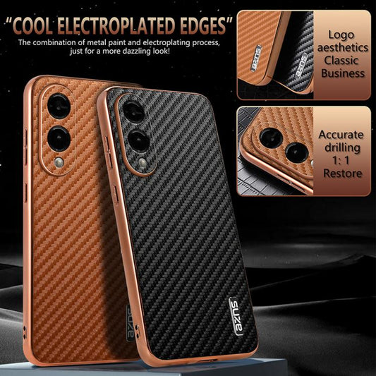 AZNS Electroplated Edge Carbon Fiber Texture Phone Case, For Samsung Galaxy S25 Edge 5G, For Samsung Galaxy S25 5G, For Samsung Galaxy S25+ 5G, For Samsung Galaxy S25 Ultra 5G, For Samsung Galaxy S23 Ultra 5G, For Samsung Galaxy S22 Ultra 5G