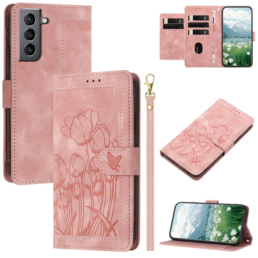 Tulips Embossed Leather Phone Case with Lanyard, For Samsung Galaxy S21 FE 5G, For Samsung Galaxy S21 5G, For Samsung Galaxy S21+ 5G, For Samsung Galaxy S21 Ultra 5G