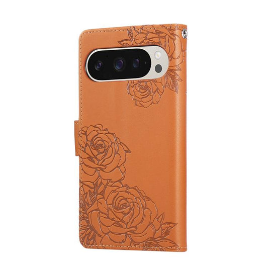 Rose Flower Embossed 3-Card Slots Leather Phone Case, For Google Pixel 10 Pro XL, For Google Pixel 10 / 10 Pro, For Google Pixel 9 Pro XL, For Google Pixel 9 / 9 Pro, For Google Pixel 8a, For Google Pixel 8 Pro, For Google Pixel 8