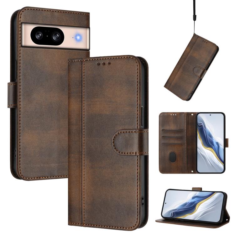 Line Splicing Buckle Retro Leather Phone Case