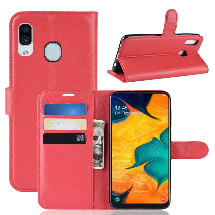 Litchi Texture Horizontal Flip Leather Case for Galaxy A30, with Wallet & Holder & Card Slots, For Galaxy A30
