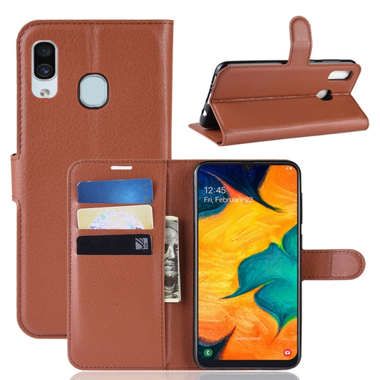 Litchi Texture Horizontal Flip Leather Case for Galaxy A30, with Wallet & Holder & Card Slots, For Galaxy A30