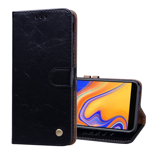 Business Style Oil Wax Texture Horizontal Flip Leather Case for Galaxy J4+, with Holder & Card Slots & Wallet