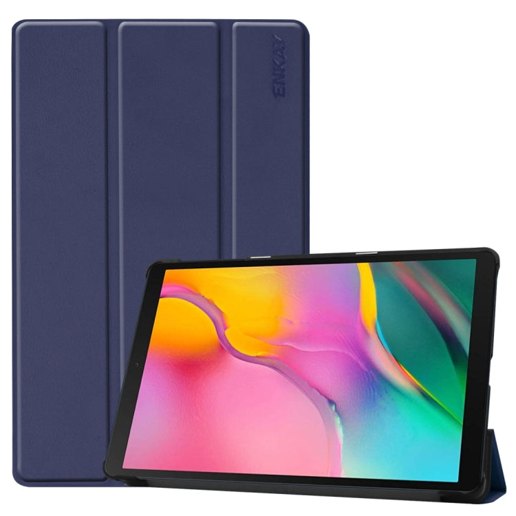 ENKAY High Quality PU Leather + Plastic Bottom Case with Three-folding Holder for Samsung Galaxy Tab A 10.1 (2019) T510 / T515