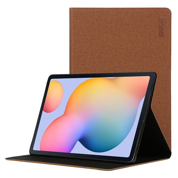 For Samsung Galaxy Tab S6 Lite P610 / P615 ENKAY ENK-8004 Coarse Cloth Pattern PU Leather + TPU Smart Case with Holder