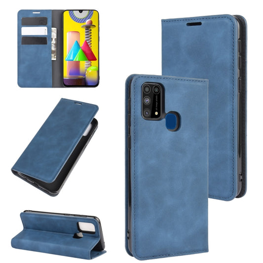 For Samsung Galaxy M31 Retro-skin Business Magnetic Suction Leather Case with Holder & Card Slots & Wallet