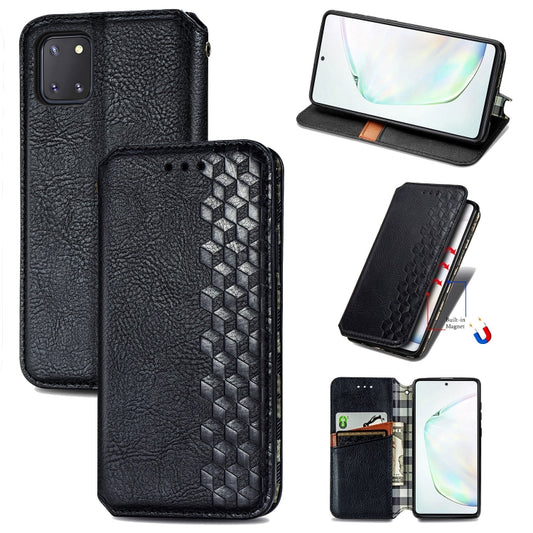 Cubic Grid Pressed Horizontal Flip Magnetic Leather Case with Holder & Card Slots & Wallet