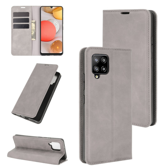 For Samsung Galaxy A42 5G Retro-skin Business Magnetic Suction Leather Case with Holder & Card Slots & Wallet