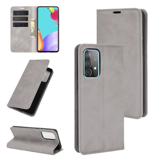 For Samsung Galaxy A52 5G Retro-skin Business Magnetic Suction Leather Case with Holder & Card Slots & Wallet
