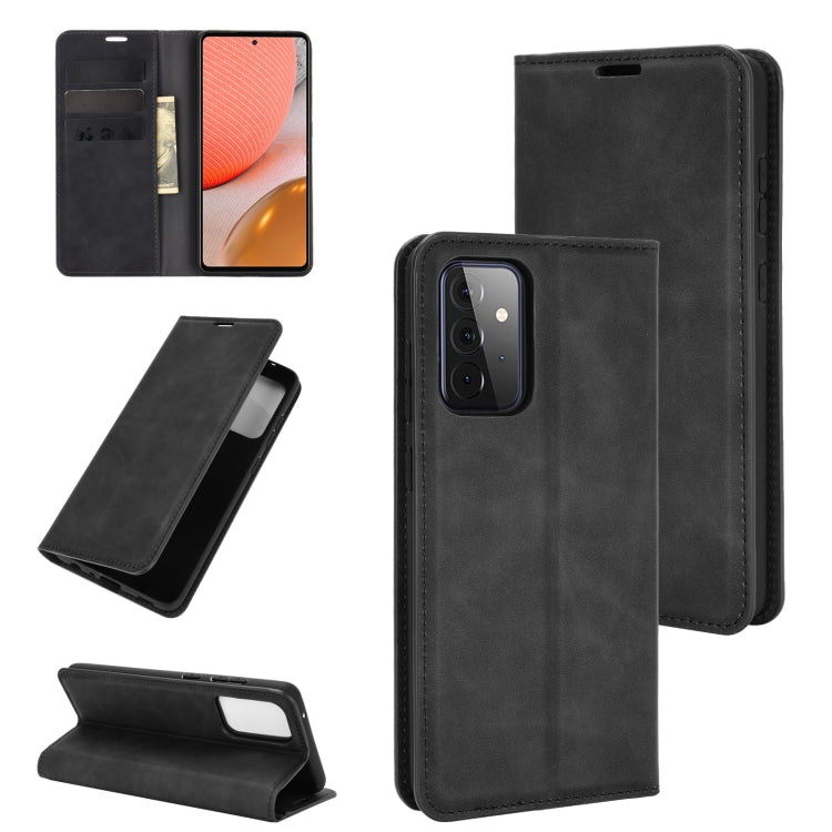 For Samsung Galaxy A72 5G Retro-skin Business Magnetic Suction Leather Case with Holder & Card Slots & Wallet