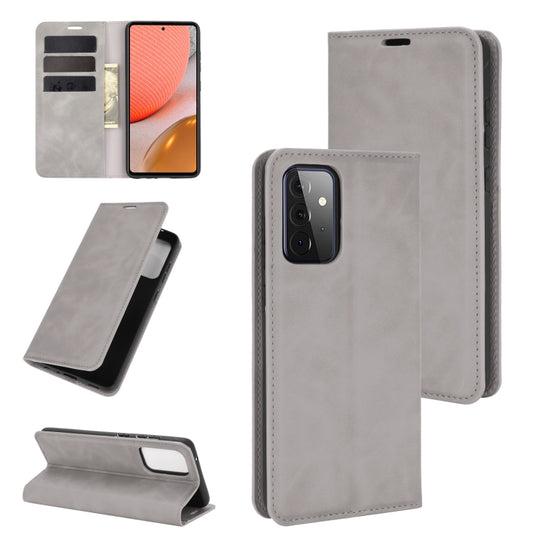 For Samsung Galaxy A72 5G Retro-skin Business Magnetic Suction Leather Case with Holder & Card Slots & Wallet