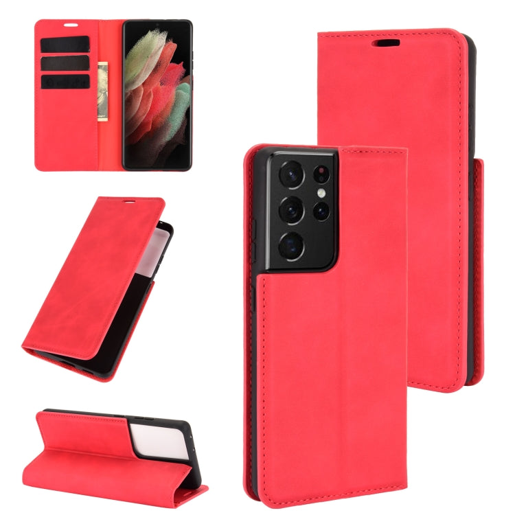For Samsung Galaxy S21 Ultra 5G Retro-skin Business Magnetic Suction Leather Case with Holder & Card Slots & Wallet