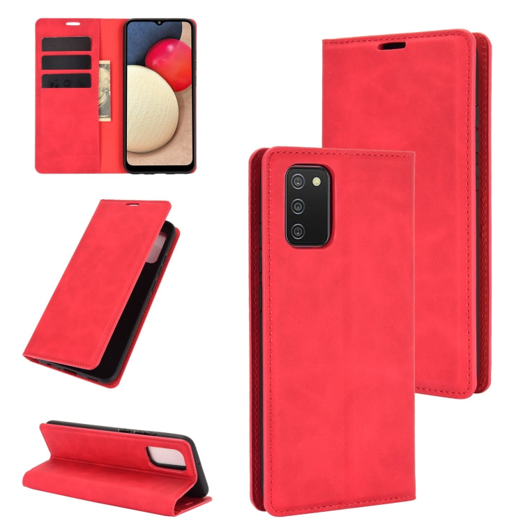 For Samsung Galaxy A02s (US Version) Retro-skin Business Magnetic Suction Leather Case with Holder & Card Slots & Wallet