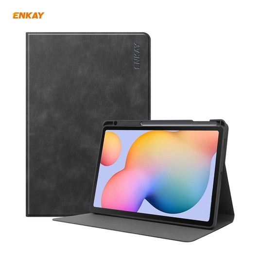 ENKAY ENK-8025 Cow Texture PU Leather + TPU Smart Case with Pen Slot for Samsung Galaxy Tab S6 Lite P610 / P615