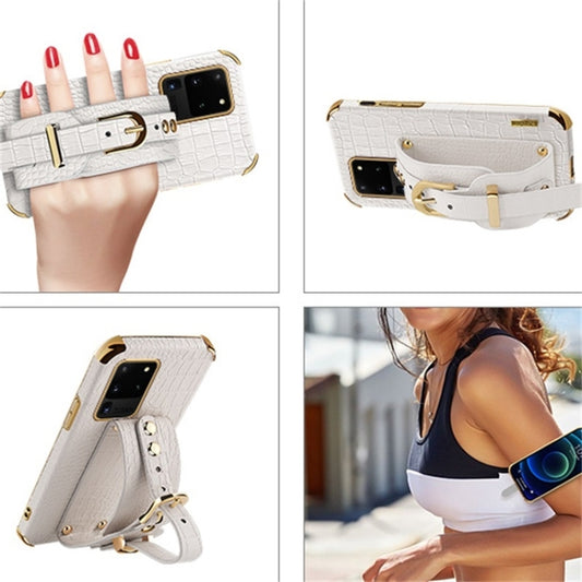 Electroplated TPU Crocodile Pattern Leather Case with Wrist Strap