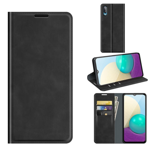 For Samsung Galaxy A02 / M02 Retro-skin Business Magnetic Suction Leather Case with Holder & Card Slots & Wallet