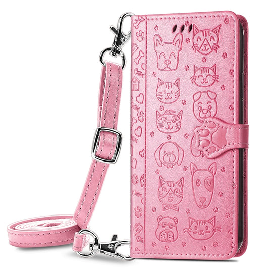 Cute Cat and Dog Embossed Horizontal Flip Leather Case with Holder & Card Slots & Wallet & Crossbody Lanyard & Card Cover