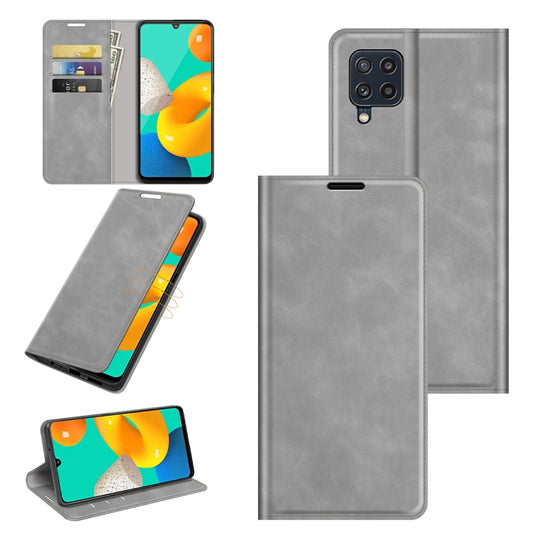 For Samsung Galaxy M32 Retro-skin Business Magnetic Suction Leather Case with Holder & Card Slots & Wallet