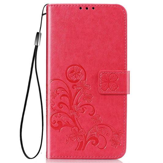 Four-leaf Clasp Embossed Buckle Mobile Phone Protection Leather Case with Lanyard & Card Slot & Wallet & Bracket Function