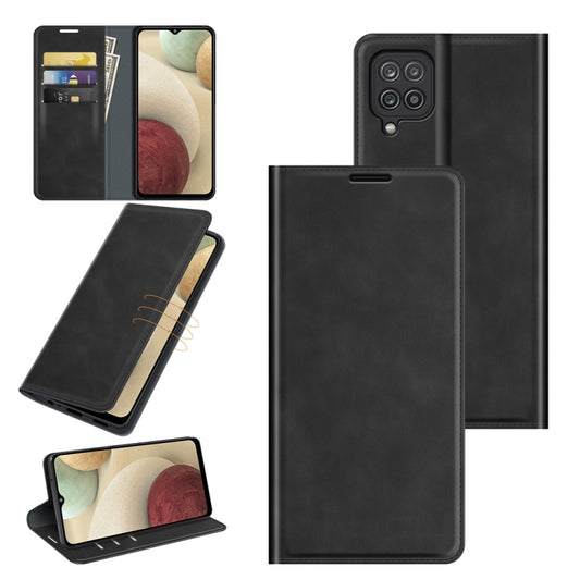 For Samsung Galaxy F12 / M12 Retro-skin Business Magnetic Suction Leather Case with Holder & Card Slots & Wallet