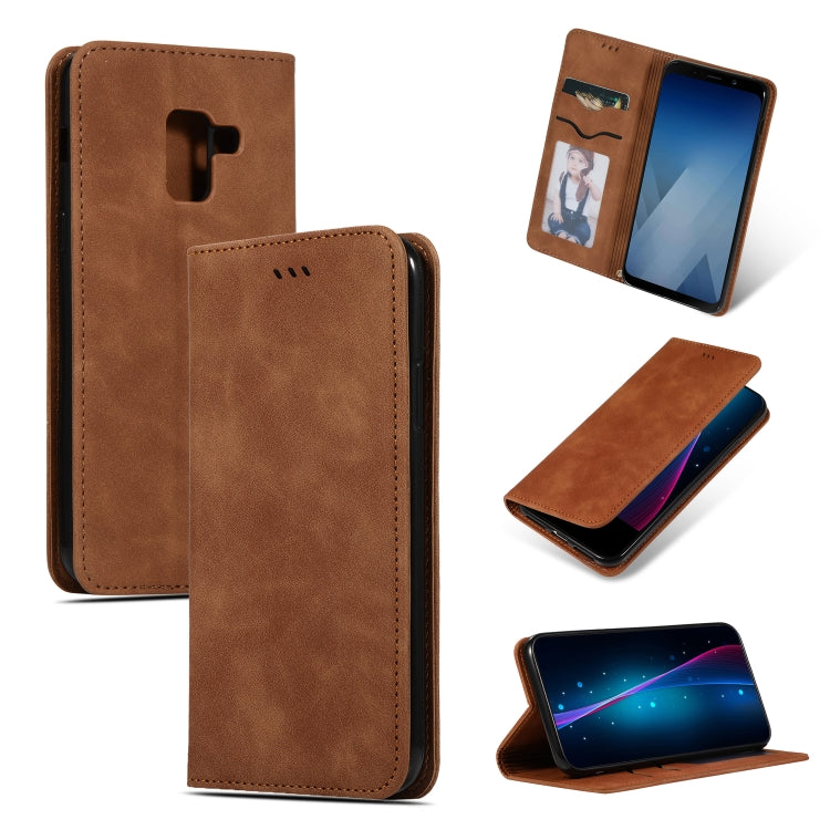 Retro Skin Feel Business Magnetic Horizontal Flip Leather Case for Samsung Galaxy A8 Plus 2018三星
