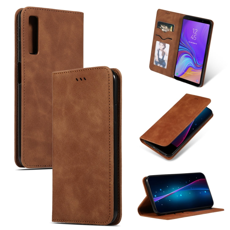 Retro Skin Feel Business Magnetic Horizontal Flip Leather Case for Samsung Galaxy A7 2018