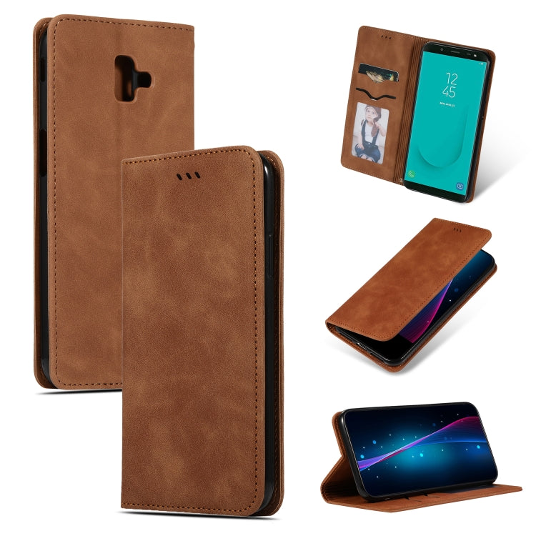Retro Skin Feel Business Magnetic Horizontal Flip Leather Case for Samsung Galaxy J6 Plus 2018 & J6 Prime